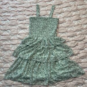 Mimi Chica Green Floral Tiered Kids Dress